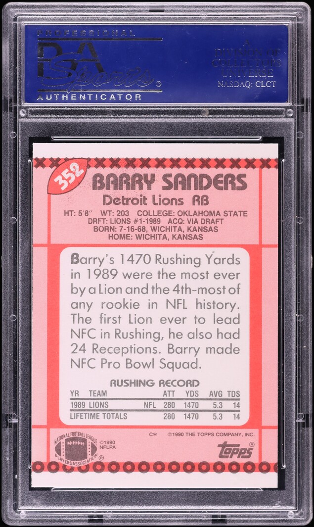 1990 Topps Tiffany Barry Sanders #352 PSA 10 GEM MINT