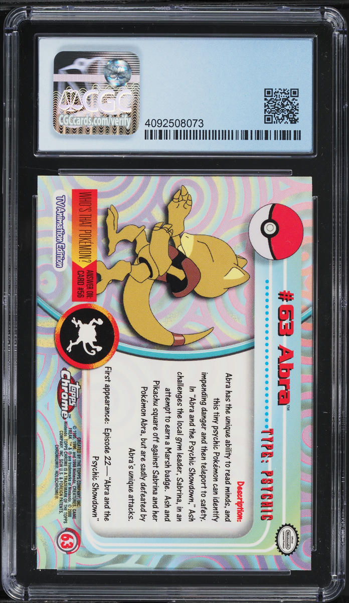 2000 Topps Chrome Pokemon Series 1 Abra #63 CGC 10 PRISTINE