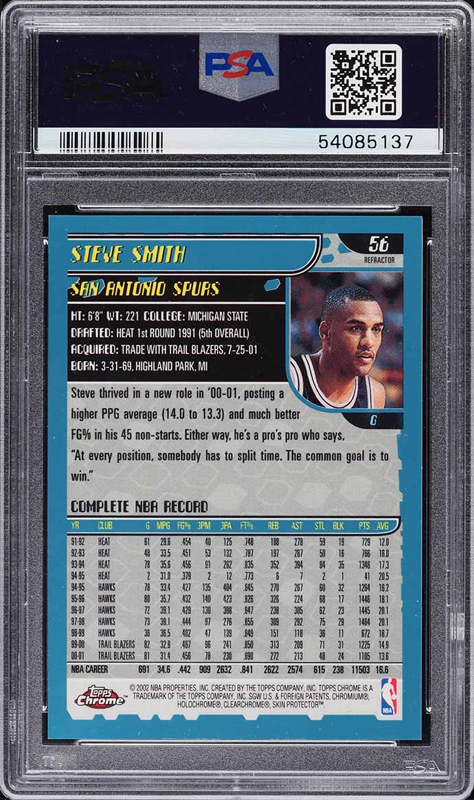 2001 Topps Chrome Refractor Steve Smith #56 PSA 10 GEM MINT