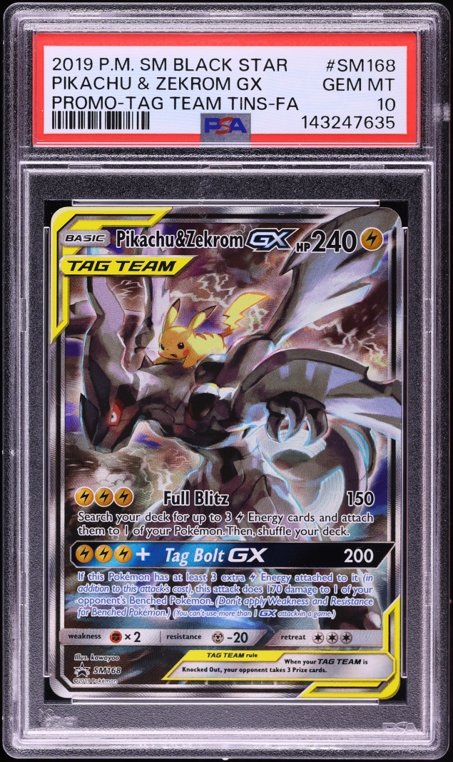 2019 Pokemon Sun & Moon Promo Tag Team Tins Full Art Pikachu & Zekrom GX #SM168 PSA 10 GEM MINT
