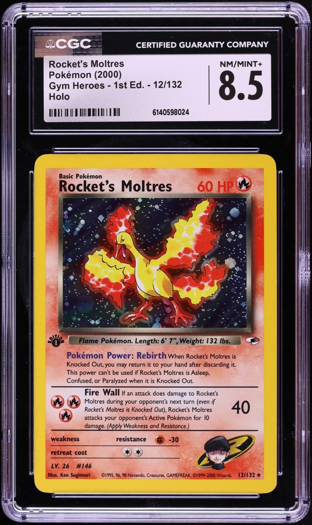 2000 Pokemon Gym Heroes 1st Edition Holo Rocket's Moltres #12 CGC 8.5 NM-MT+