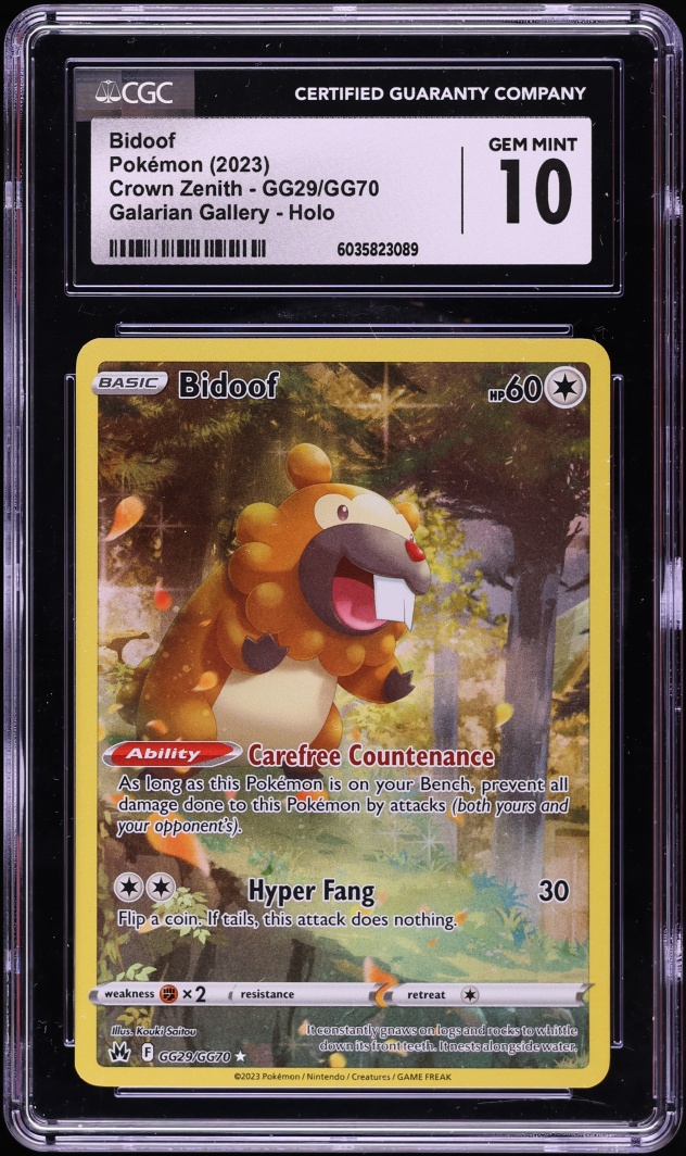 2023 Pokemon Sword & Shield Crown Zenith Full Art Bidoof #GG29 CGC 10 GEM MINT