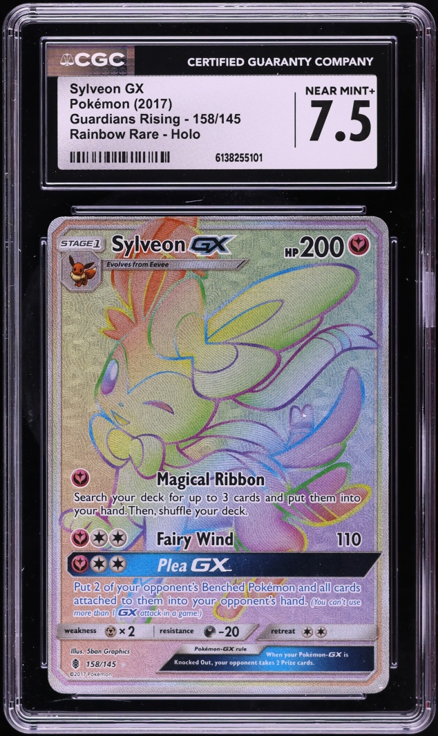 2017 Pokemon Sun & Moon Guardians Rising Rainbow Rare Sylveon GX #158 CGC 7.5 NRMT+