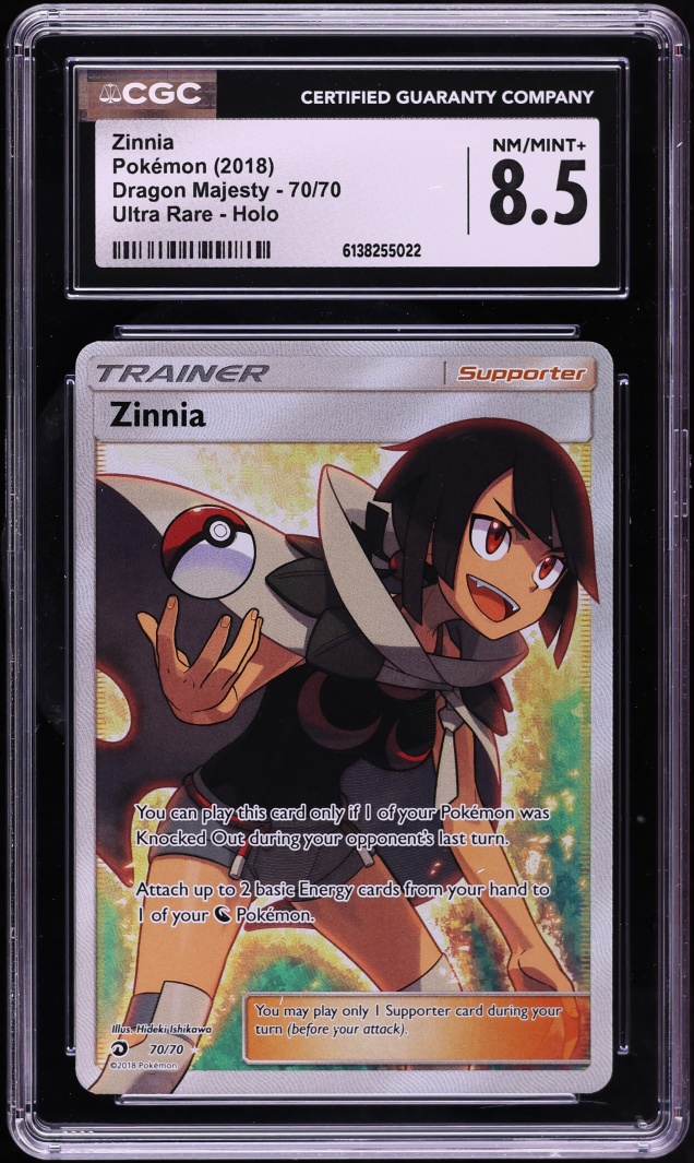 2018 Pokemon Sun & Moon Dragon Majesty Full Art Zinnia #70 CGC 8.5 NM-MT+