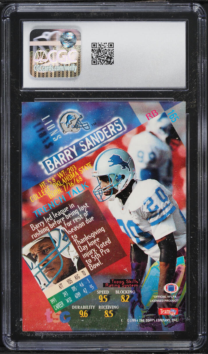 1994 Stadium Club Football Barry Sanders #165 CGC 10 GEM MINT