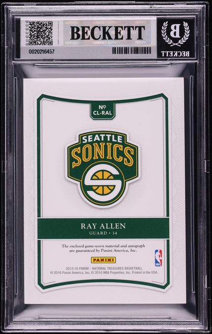 2015 National Treasures Colossal Ray Allen NBA LOGOMAN PATCH AUTO 1/1 #CL-RAL BGS 8.5 NM-MT+