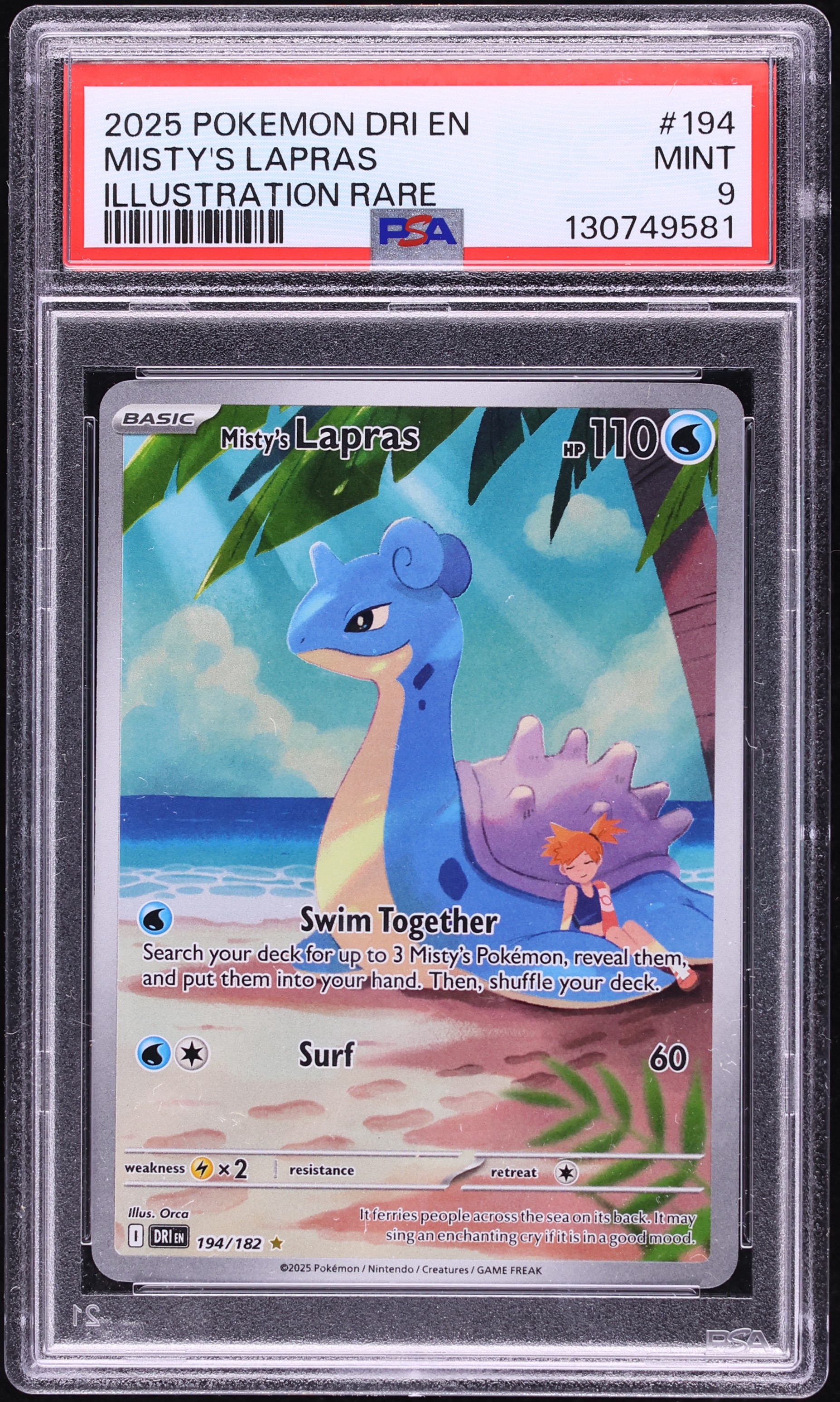 2025 Pokemon Scarlet & Violet Destined Rivals IR Misty's Lapras #194 PSA 9 MINT