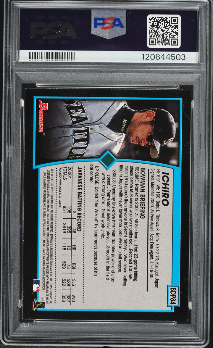 2001 Bowman Draft Picks Ichiro ROOKIE #BDP84 PSA 8 NM-MT