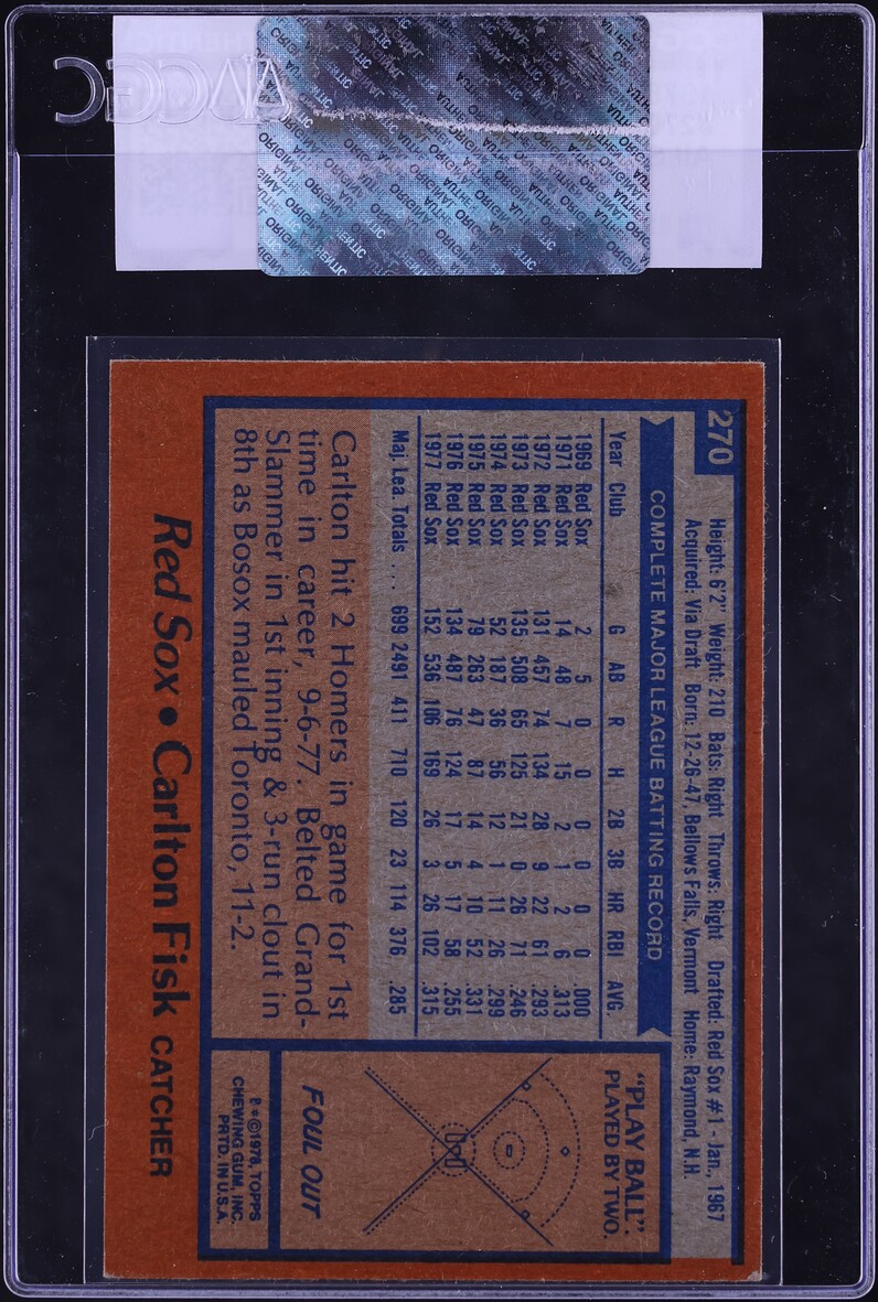 1978 Topps Carlton Fisk ALL STAR #270 CGC AUTH