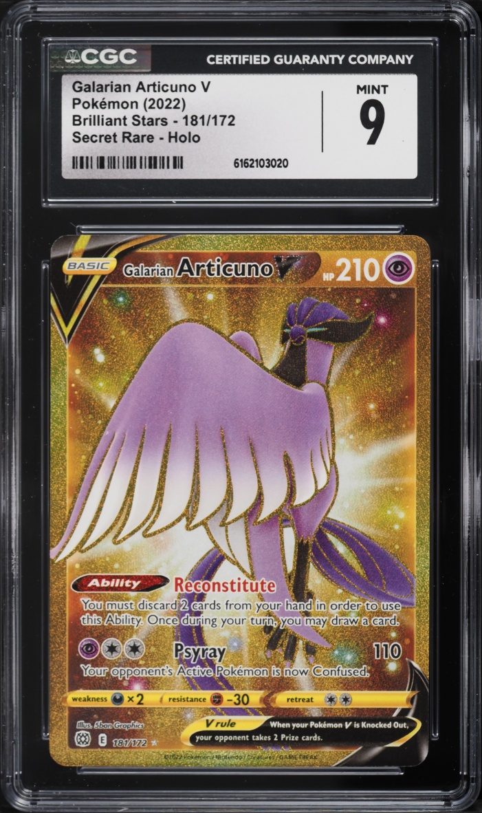 2022 Pokemon Sword & Shield Brilliant Stars Gold Rare Galarian Articuno V #181 CGC 9 MINT