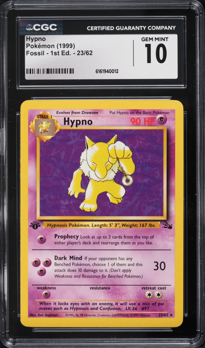 1999 Pokemon Fossil 1st Edition Hypno #23 CGC 10 GEM MINT