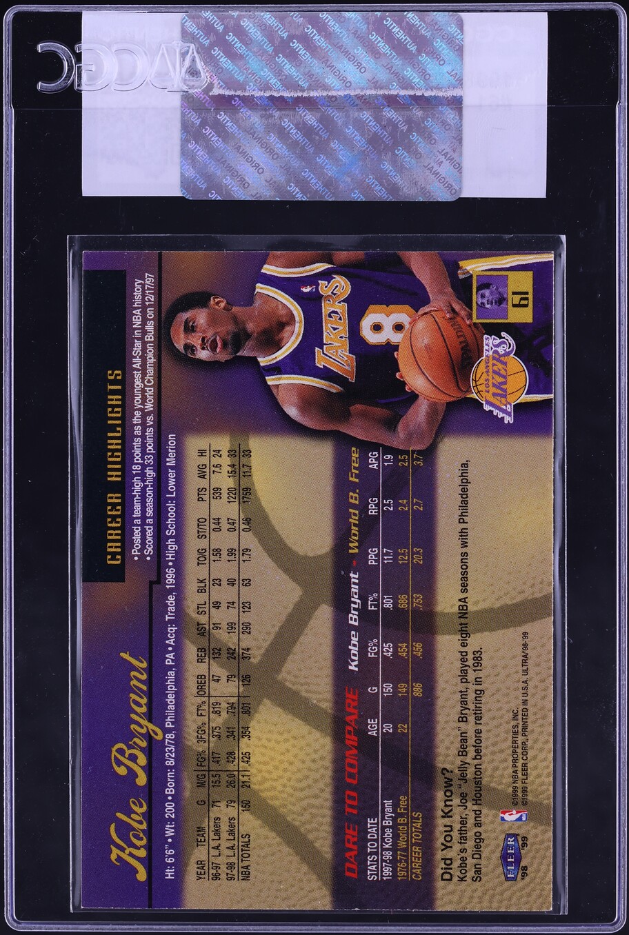 1998 Ultra Basketball Kobe Bryant #61 CGC AUTH