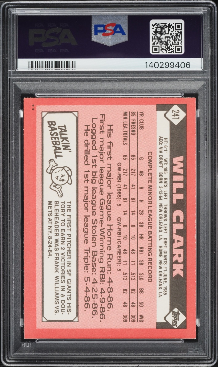 1986 Topps Traded Will Clark ROOKIE #24T PSA 8 NM-MT