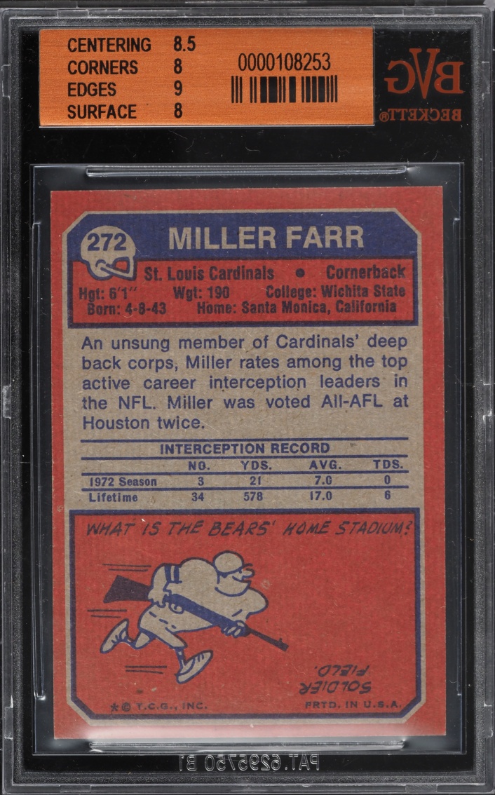 1973 Topps Football Miller Farr #272 BVG 8 NM-MT