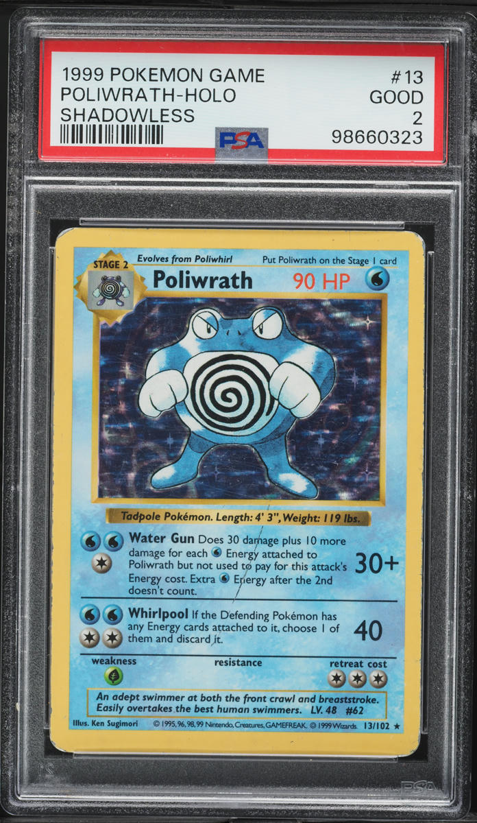1999 Pokemon Base Set Shadowless Holo Poliwrath #13 PSA 2 GD
