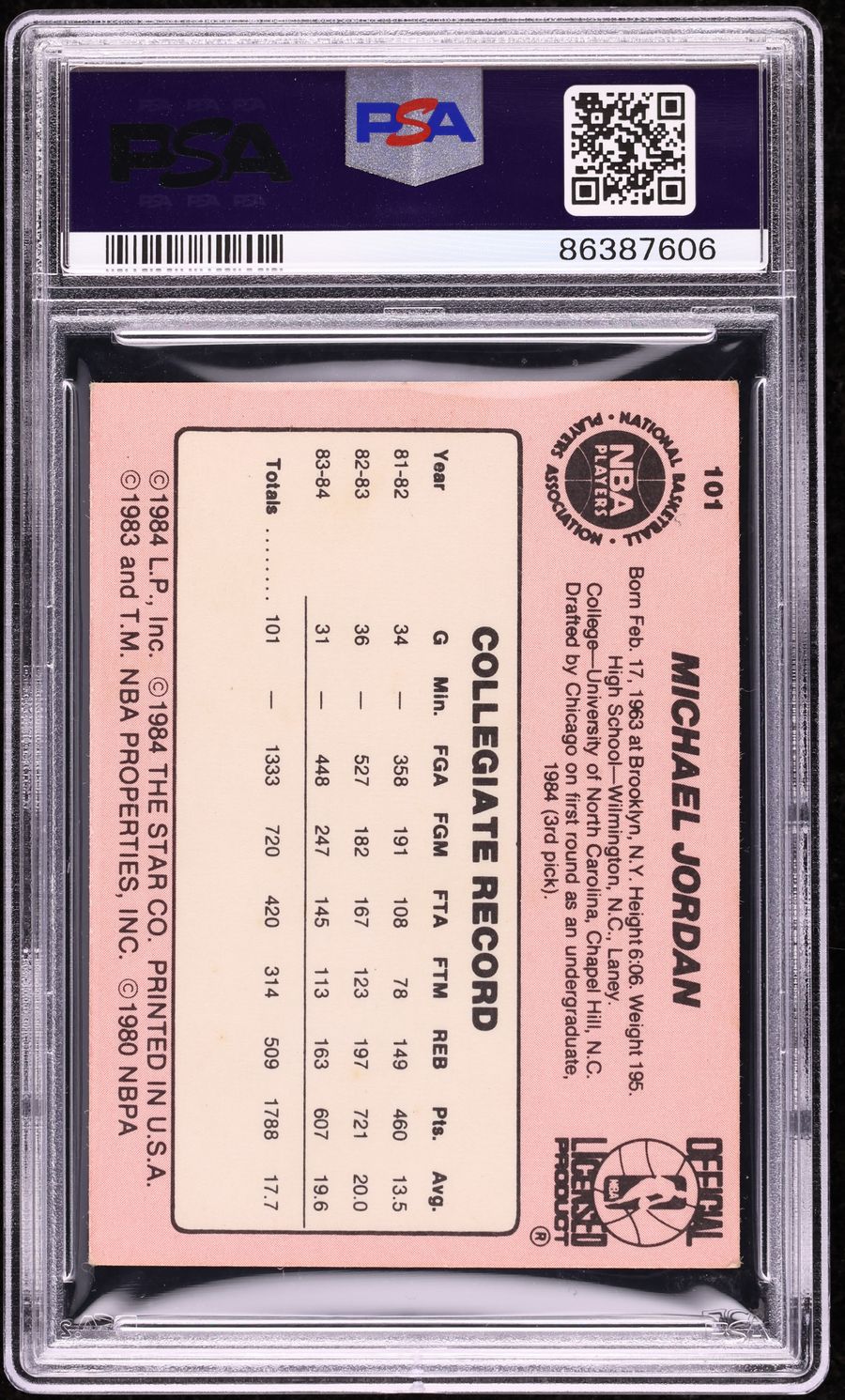 1984 Star Basketball Michael Jordan ROOKIE #101 PSA 3 VG