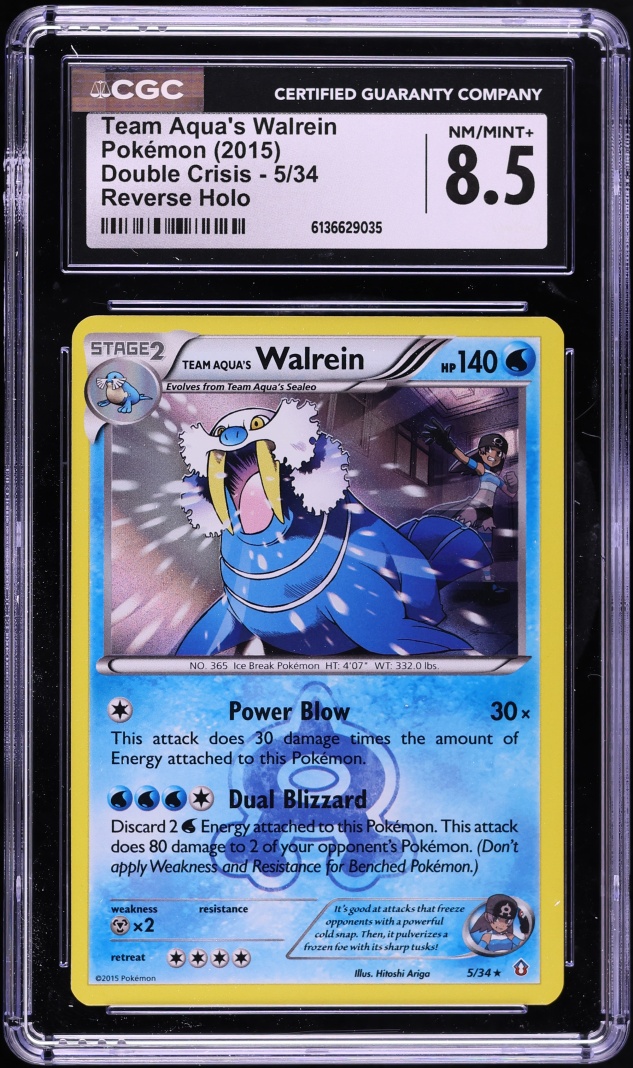 2015 Pokemon XY Double Crisis Reverse Holo Team Aqua's Walrein #5 CGC 8.5 NM-MT+
