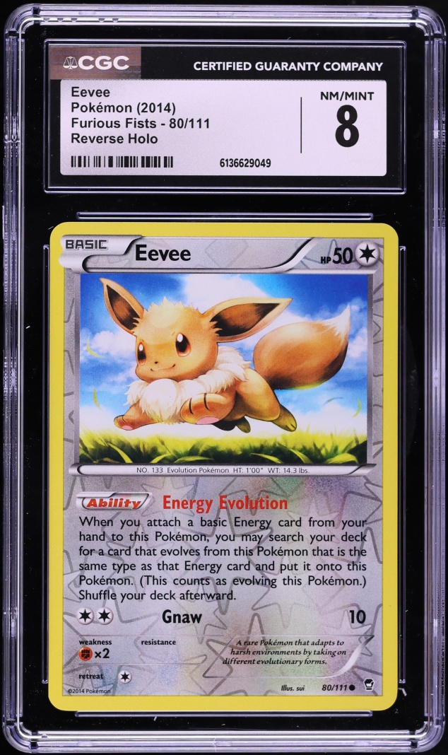 2014 Pokemon XY Furious Fists Reverse Holo Eevee #80 CGC 8 NM-MT
