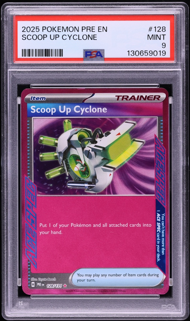 2025 Pokemon Scarlet & Violet Prismatic Evolutions Ace Spec Scoop Up Cyclone #128 PSA 9 MINT