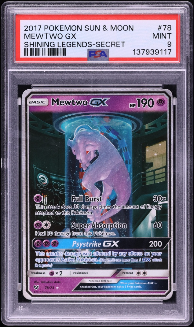 2017 Pokemon Sun & Moon Shining Legends Full Art Mewtwo GX #78 PSA 9 MINT