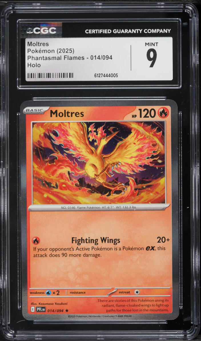 2025 Pokemon Mega Evolution Phantasmal Flames Holo Moltres #14 CGC 9 MINT