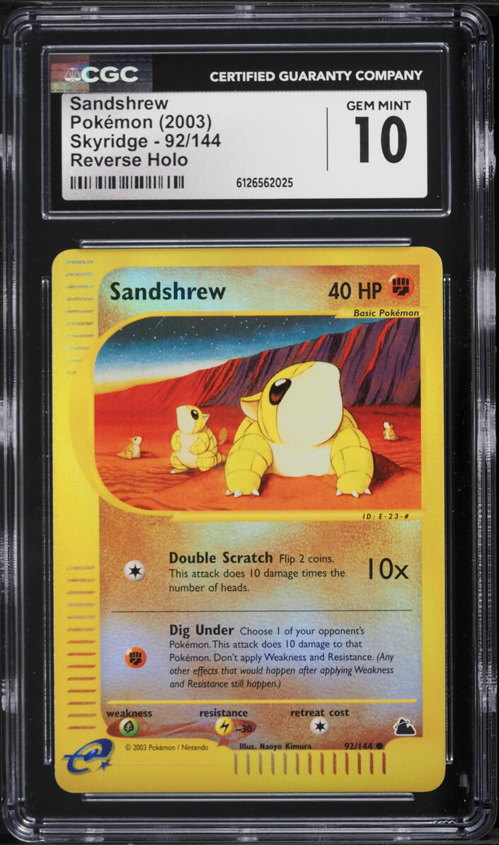 2003 Pokemon Skyridge Reverse Holo Sandshrew #92 CGC 10 GEM MINT