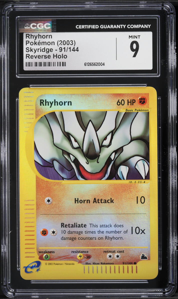 2003 Pokemon Skyridge Reverse Holo Rhyhorn #91 CGC 9 MINT