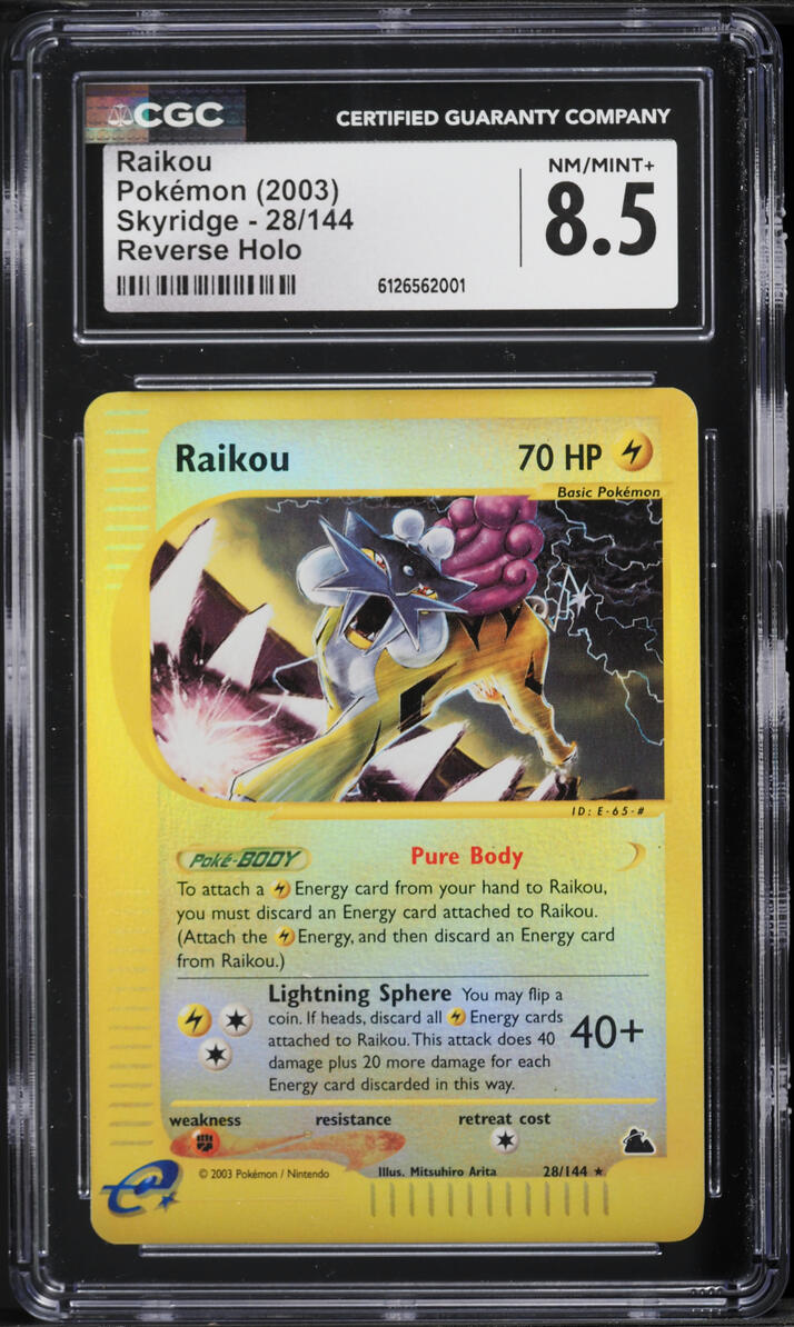 2003 Pokemon Skyridge Reverse Holo Raikou #28 CGC 8.5 NM-MT+