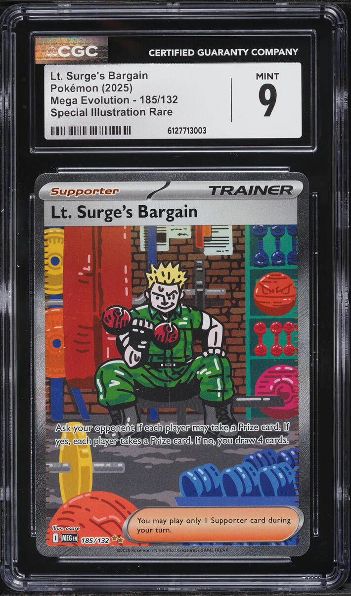 2025 Pokemon Mega Evolution SIR Lt Surge's Bargain #185 CGC 9 MINT