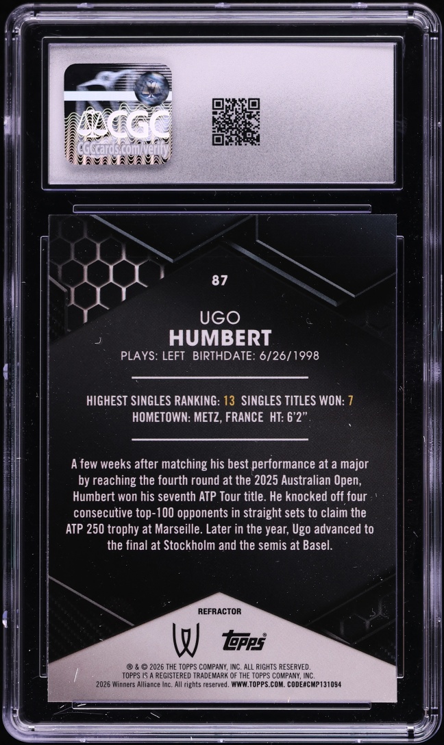 2026 Topps Graphite Refractor Ugo Humbert #87 CGC 9.5 MINT+