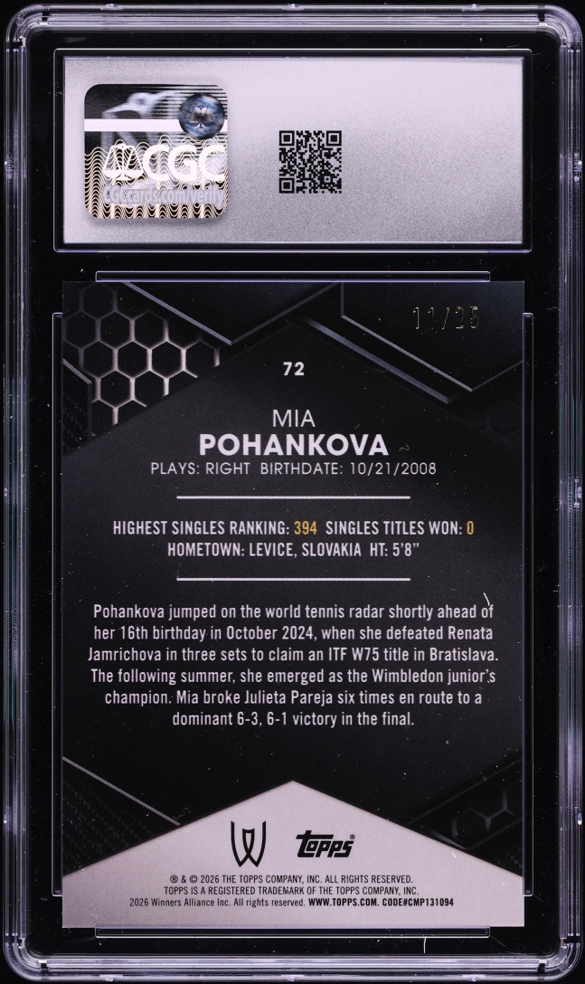 2026 Topps Graphite Gold Refractor Mia Pohankova /25 #72 CGC 9 MINT