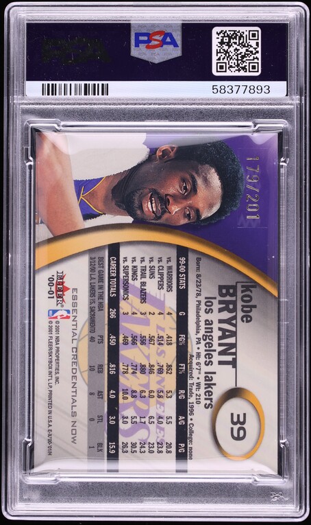 2000 Fleer E-X Essential Credentials Now Kobe Bryant /201 #39 PSA 9 MINT