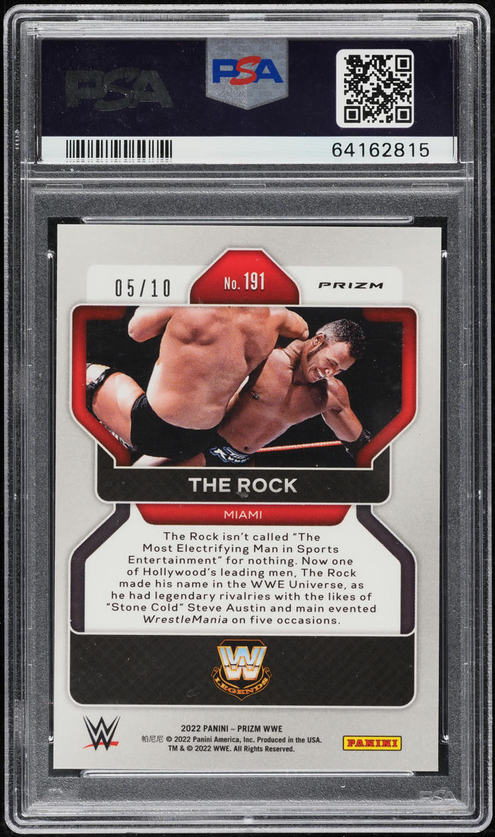 2022 Panini Prizm WWE Gold The Rock /10 #191 PSA 8 NM-MT