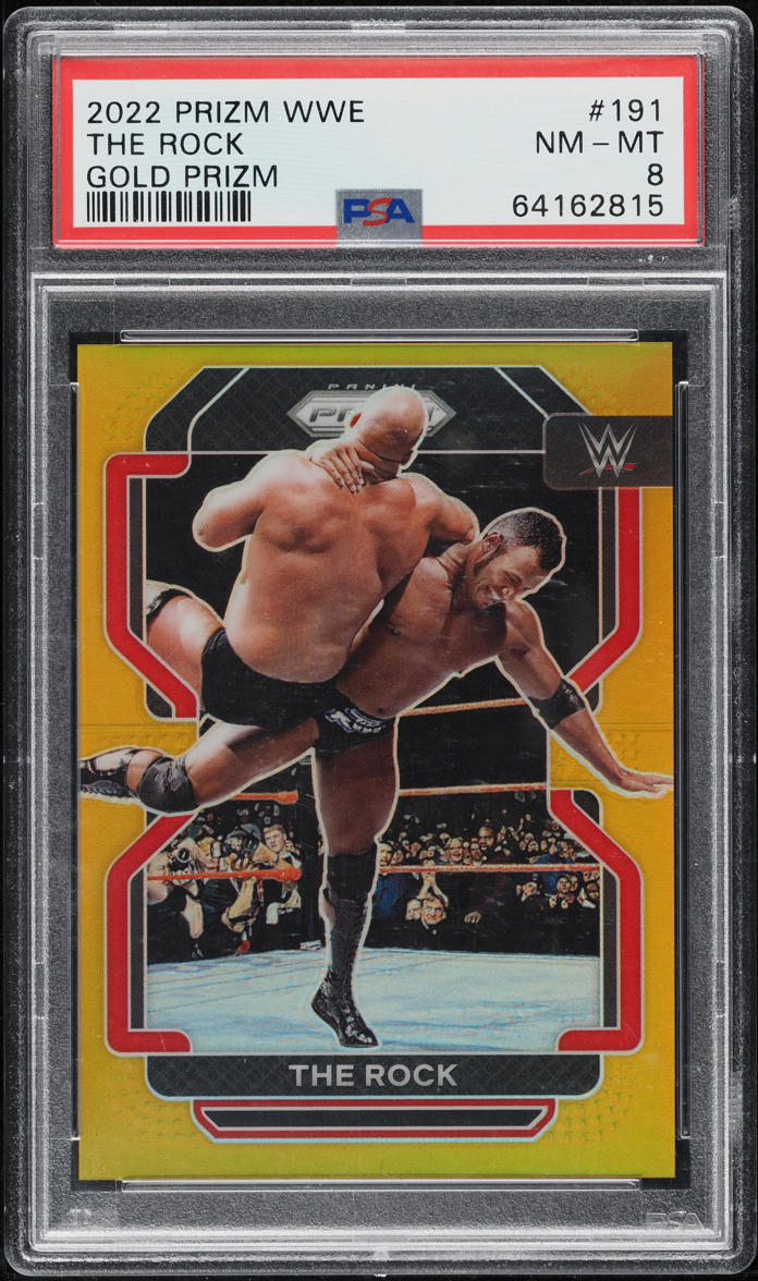 2022 Panini Prizm WWE Gold The Rock /10 #191 PSA 8 NM-MT