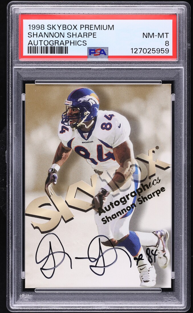 1998 Skybox Premium Autographics Shannon Sharpe AUTO PSA 8 NM-MT