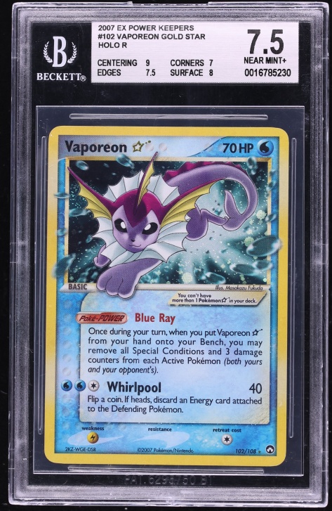 2007 Pokemon EX Power Keepers Holo Vaporeon Gold Star #102 BGS 7.5 NRMT+