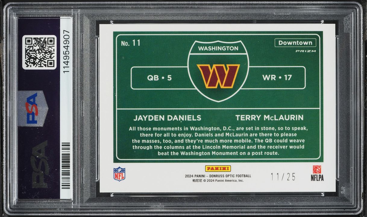 2024 Donruss Optic Downtown Black Pandora Terry Mclaurin Jayden Daniels ROOKIE /25 #11 PSA 10