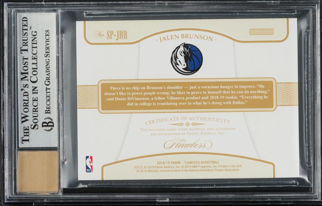 2019 Panini Flawless Prime Ruby Jalen Brunson PATCH AUTO /15 #SP-JBR BGS 9 MINT