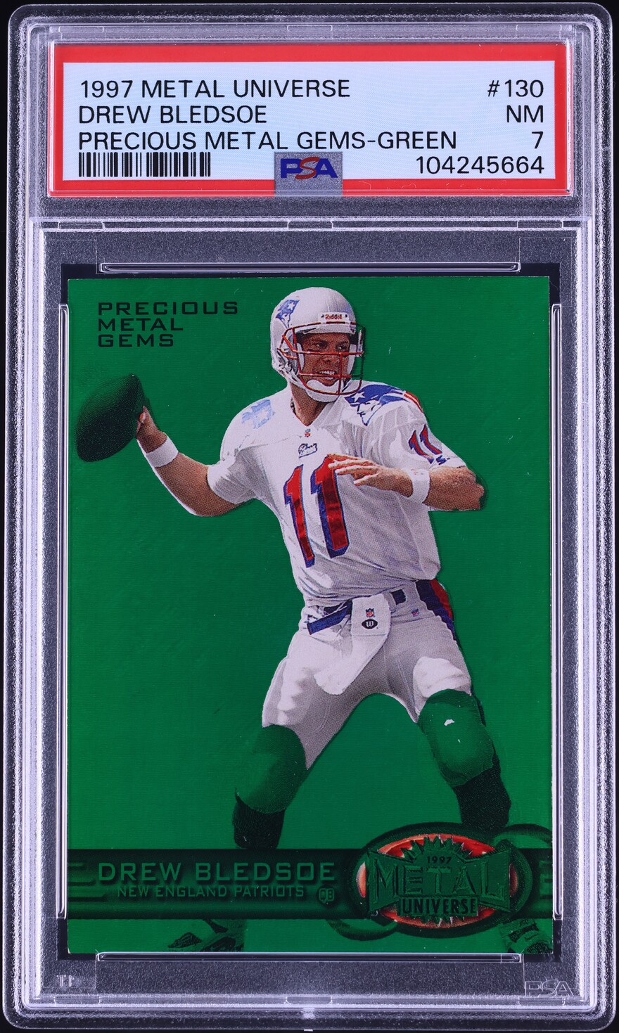 1997 Metal Universe Precious Metal Gems PMG Green Drew Bledsoe /150 #130 PSA 7 NRMT