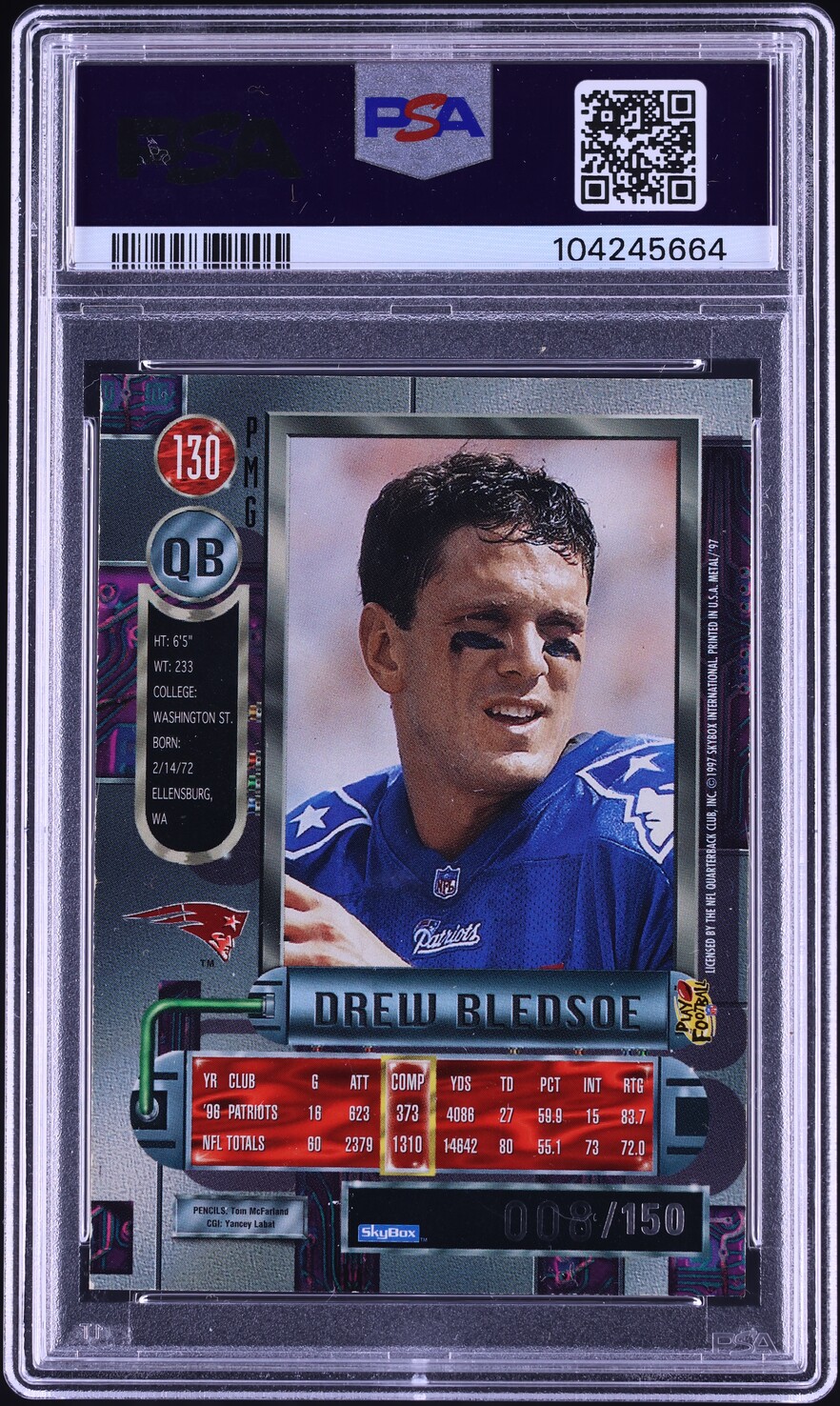 1997 Metal Universe Precious Metal Gems PMG Green Drew Bledsoe /150 #130 PSA 7 NRMT
