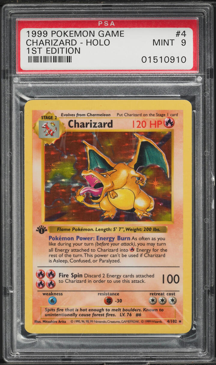 1999 Pokemon Base Set Shadowless 1st Edition Holo Charizard #4 PSA 9 MINT