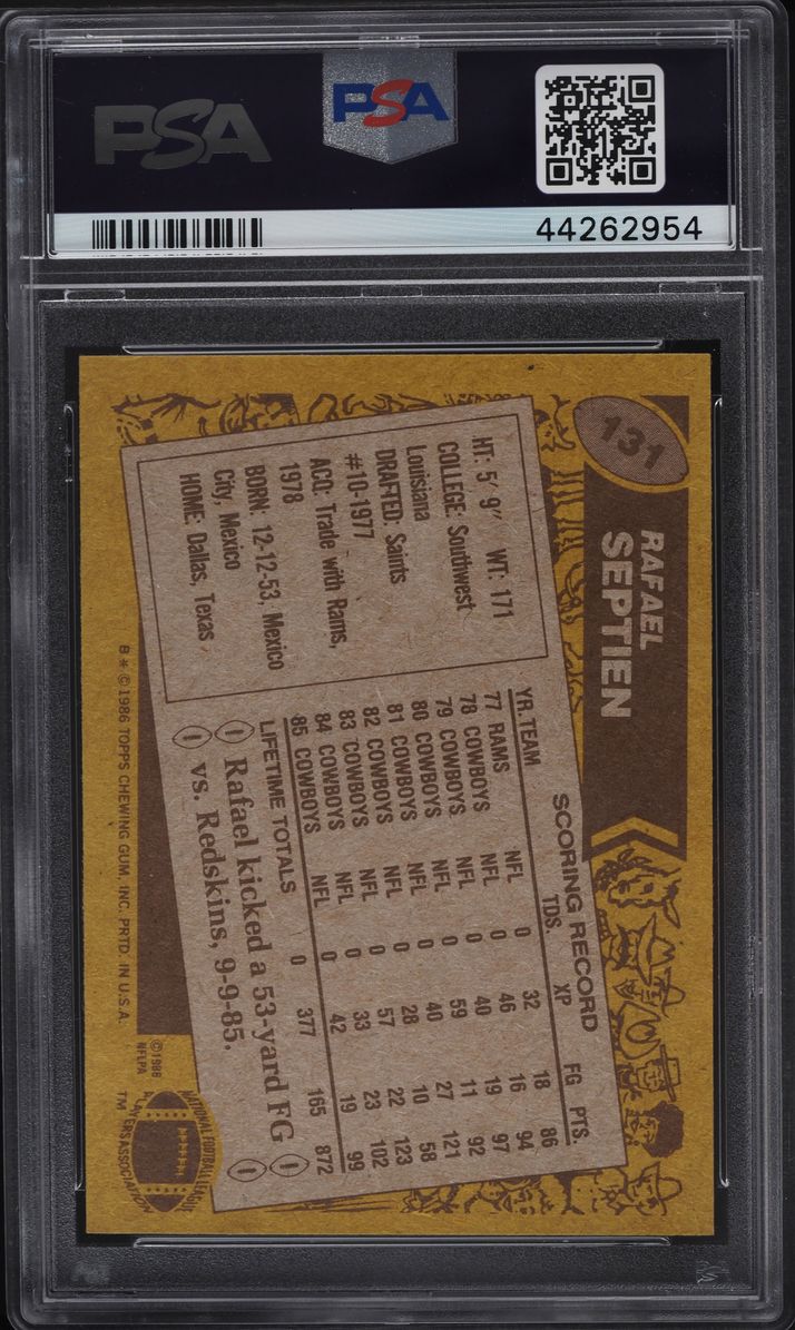 1986 Topps Football Rafael Septien #131 PSA 8 NM-MT