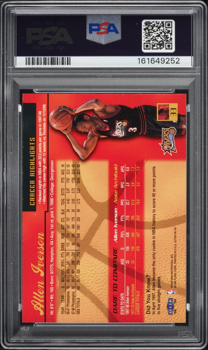 1998 Ultra Basketball Allen Iverson #33 PSA 8 NM-MT