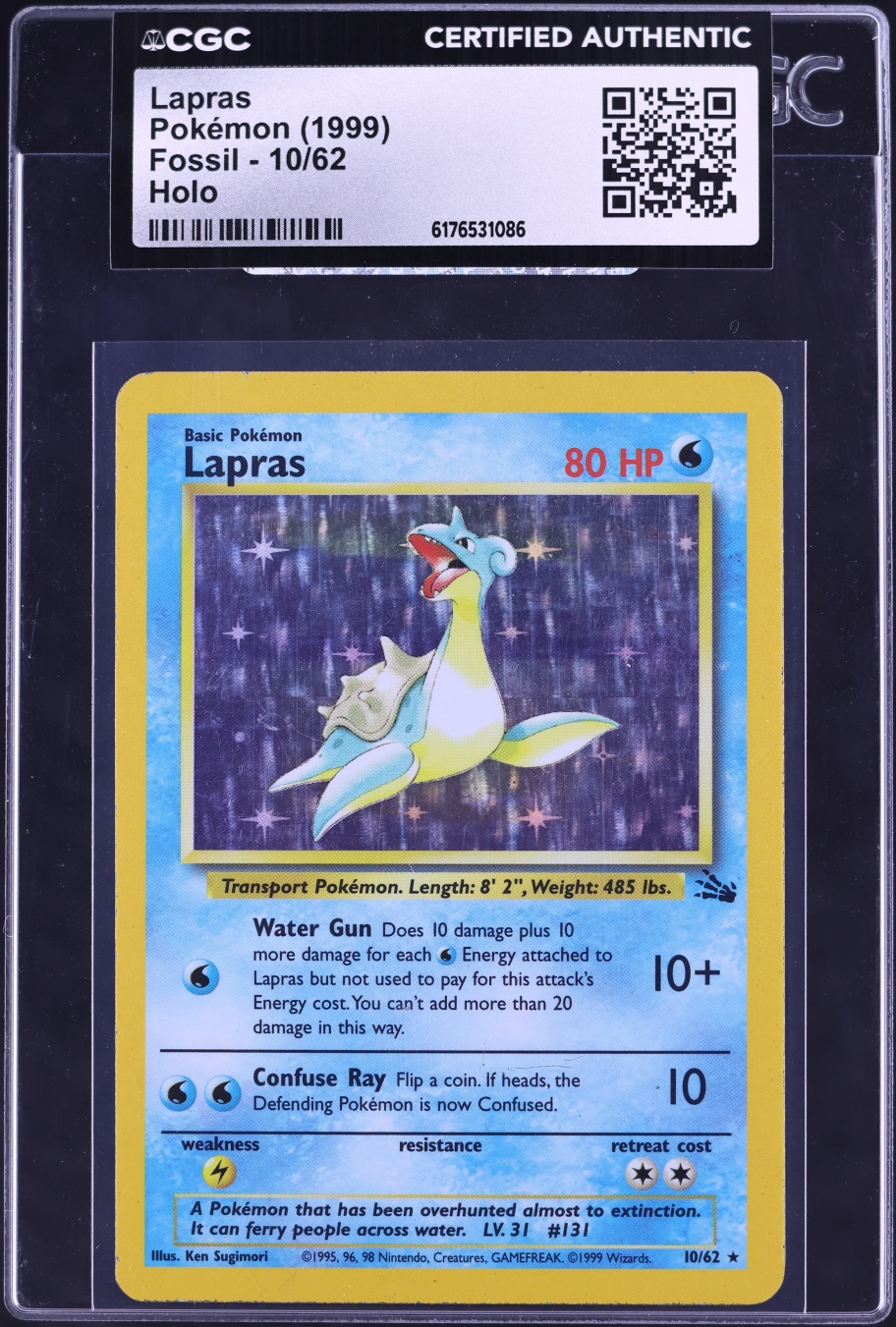 1999 Pokemon Fossil Holo Lapras #10 CGC AUTH