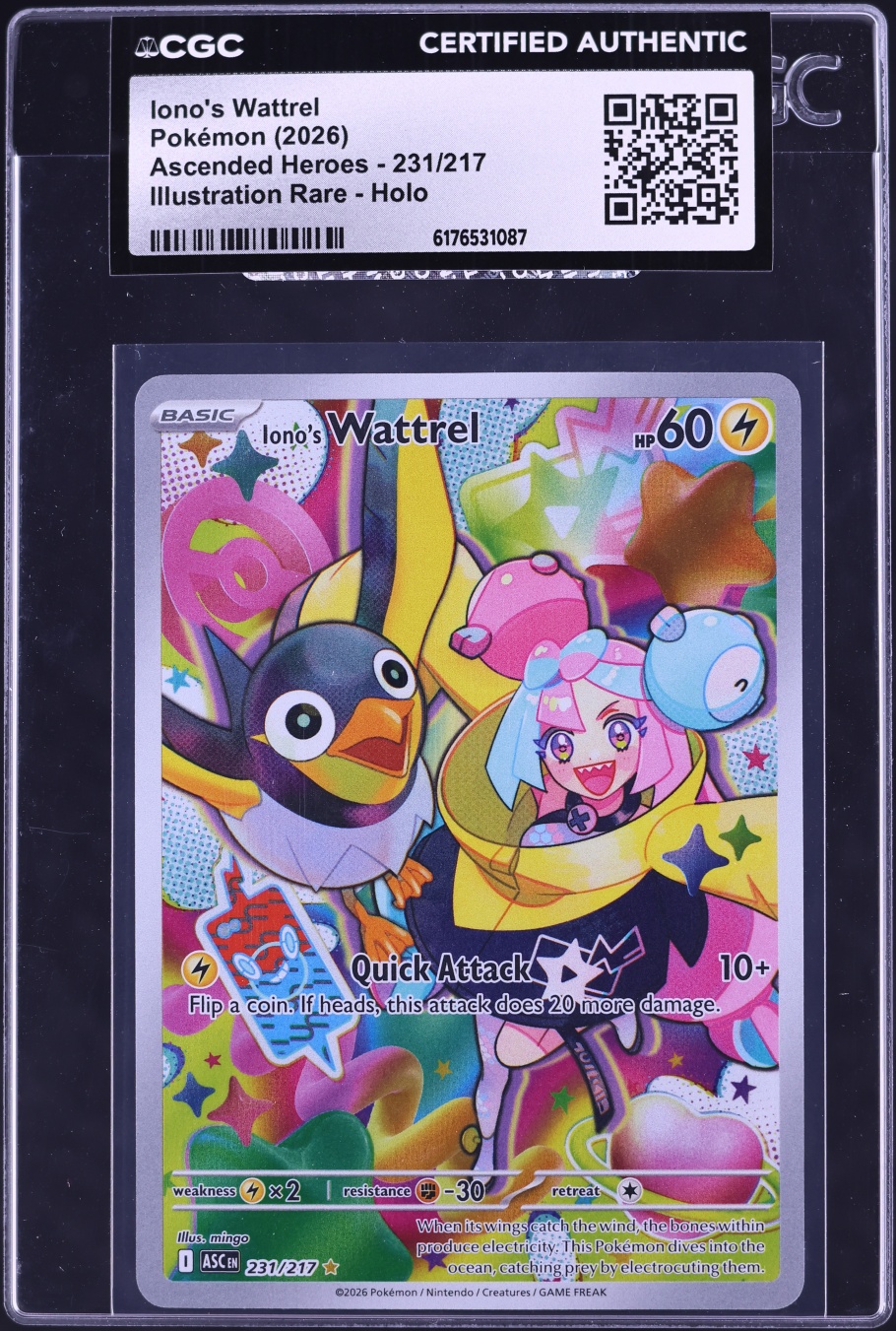 2026 Pokemon Mega Evolution Ascended Heroes IR Iono's Wattrel #231 CGC AUTH