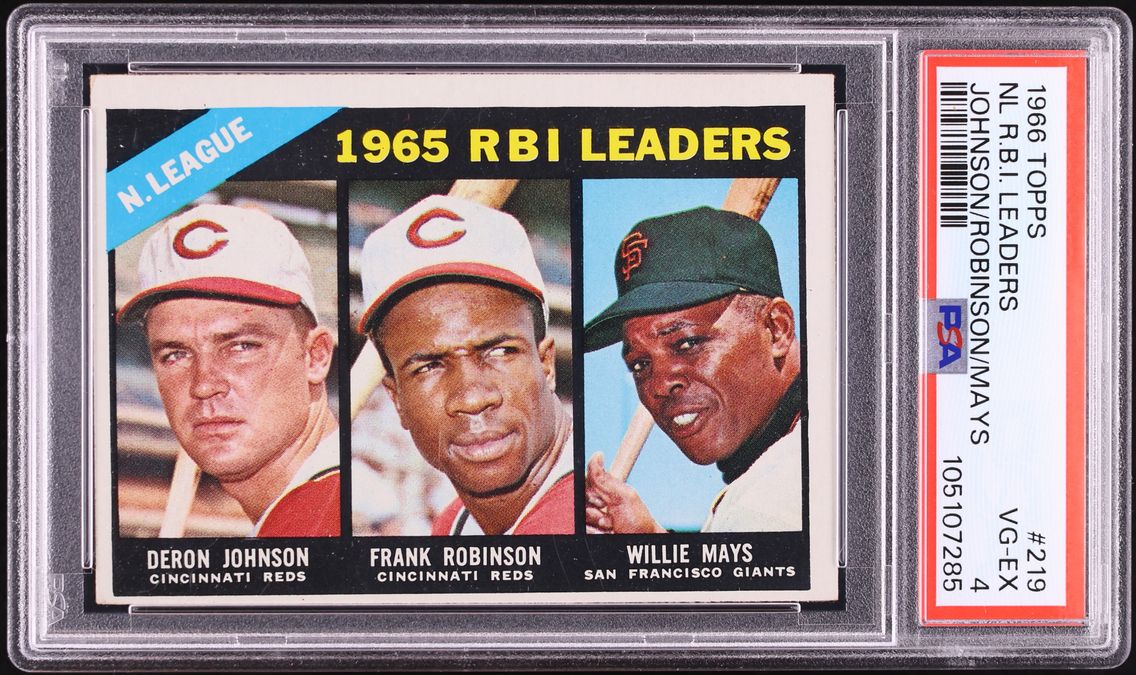 1966 Topps Frank Robinson & Willie Mays NL RBI LEADERS #219 PSA 4 VGEX