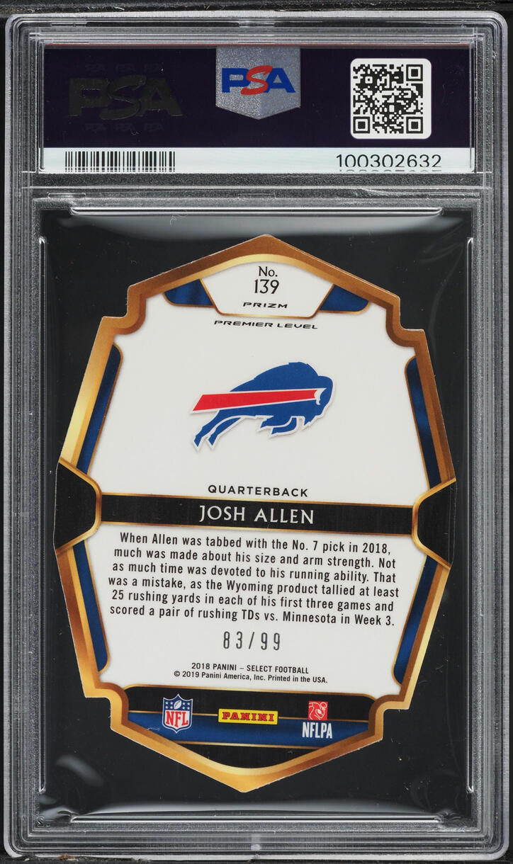 2018 Select Premier Level Light Blue Die-Cut Josh Allen ROOKIE /99 PSA 8 NM-MT