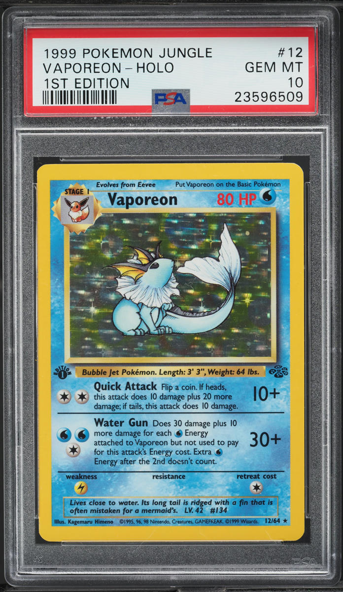 1999 Pokemon Jungle 1st Edition Holo Vaporeon #12 PSA 10 GEM MINT