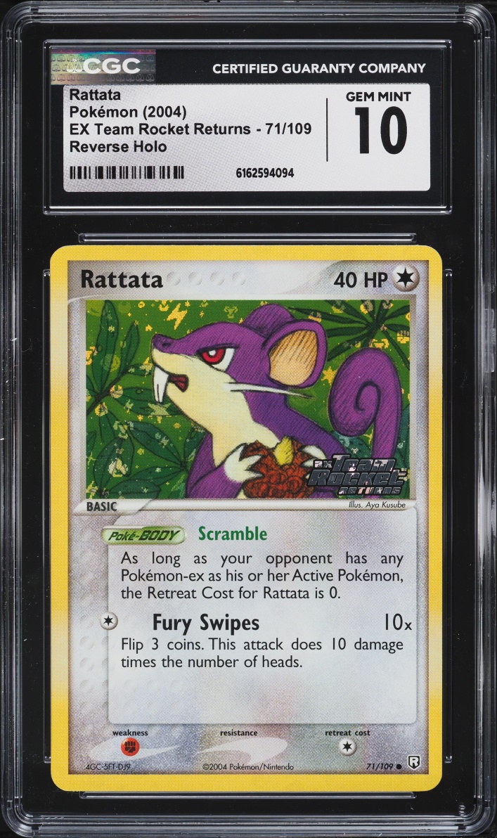 2004 Pokemon EX Team Rocket Returns Reverse Holo Rattata #71 CGC 10 GEM MINT