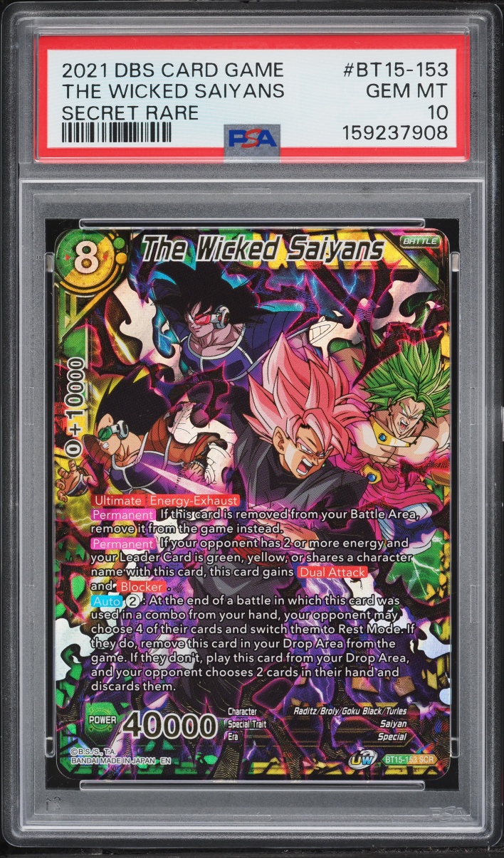 2021 Dragon Ball S Card Game Series 15 Saiyan Showdown Secret Rare The Wicked Saiyans PSA 10